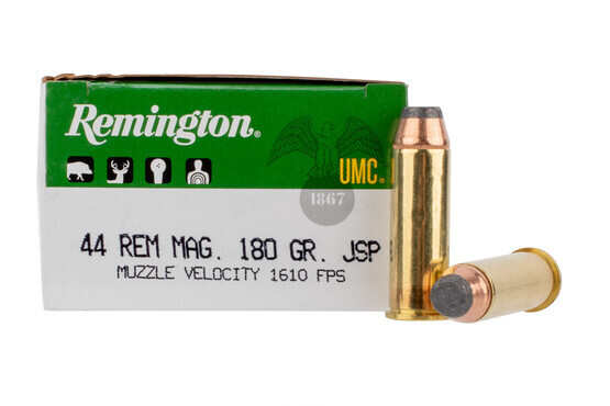Remington UMC 180gr .44 Magnum with jacketed softpoint bullets, 20-rounds per box
